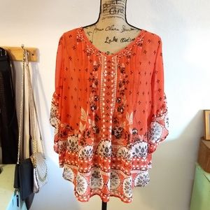 Small Style & Co. Orange Flutter Sleeve Blouse